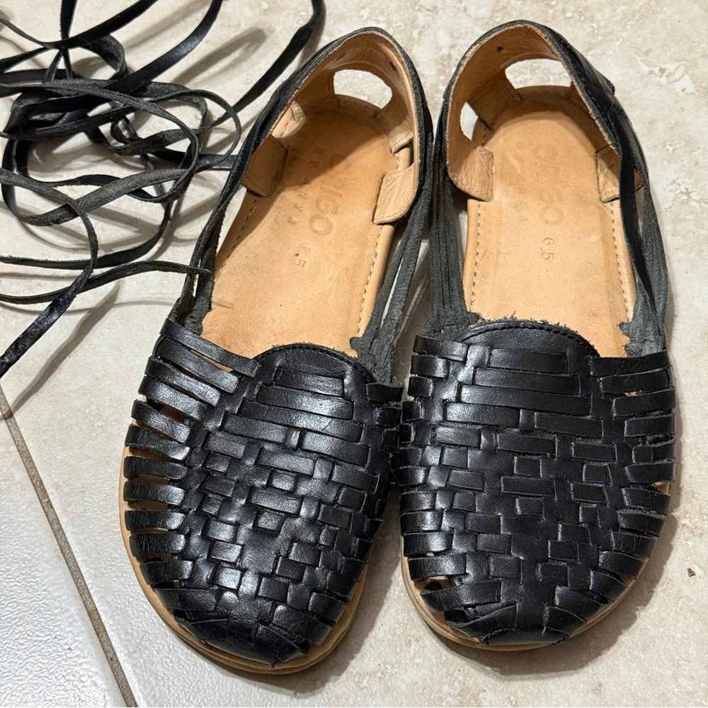 Black Leather Flats by